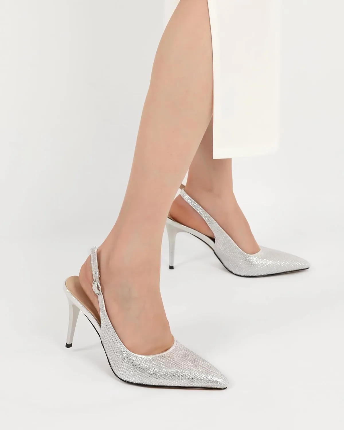 YODEKS Women's Rhinestone Slingback Heels Pointed Toe 3.5 Inch High Heel Pumps Wedding Bridal Party Prom Shoes