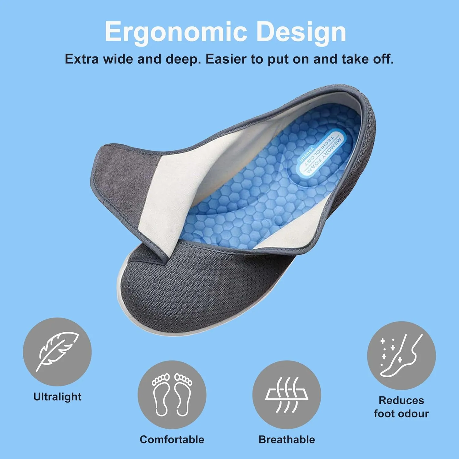 youyun Orthopedic Shoes for Women, Wide Fit Slip On Sneakers for Diabetics, Plantar Fasciitis and Swollen Feet Support, Lightweight Comfort and Breathable (Size 6-10)