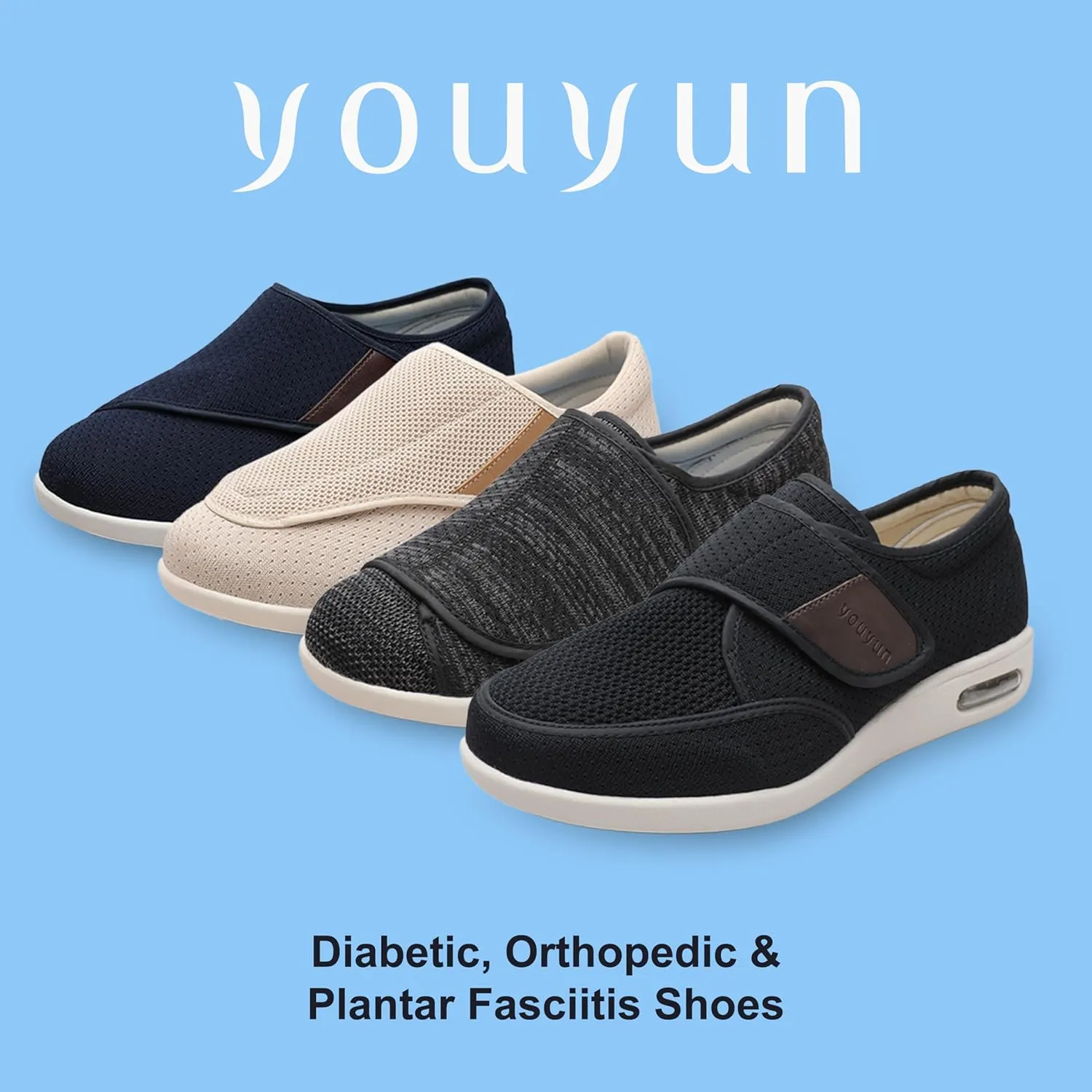 youyun Orthopedic Shoes for Women, Wide Fit Slip On Sneakers for Diabetics, Plantar Fasciitis and Swollen Feet Support, Lightweight Comfort and Breathable (Size 6-10)