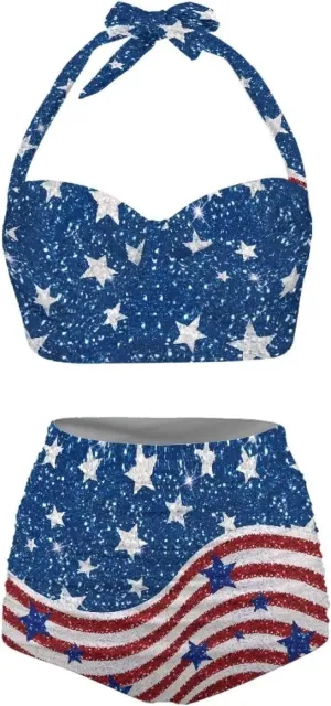 Yuuxorilu Women Two Piece High Waist Bikini Set Halter Ruched High Waist Bikini with Bottom