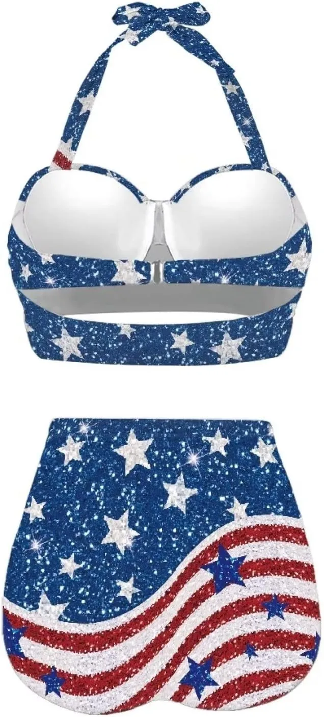 Yuuxorilu Women Two Piece High Waist Bikini Set Halter Ruched High Waist Bikini with Bottom