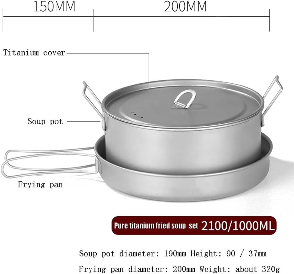 YYDS Outdoor Camping Camping Cooker Set Pure Titanium Fried Soup Set Lightweight Pot Pan for Backpacking Camping Cookware Kit Outdoors Kitchen Adventures Picnics (Size : B)