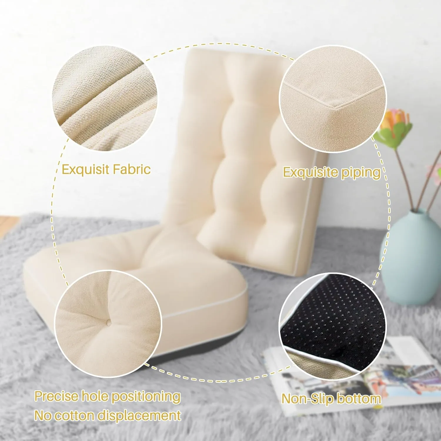 YZ HOME Rocking Chair Cushion, Set of Thicken Seat & Back Chair Cushions with Memory Foam, Non-Slip Chair Pad with Ties for for Indoor&Outdoor Rocker, Beige, 22x17x5/17x17x5