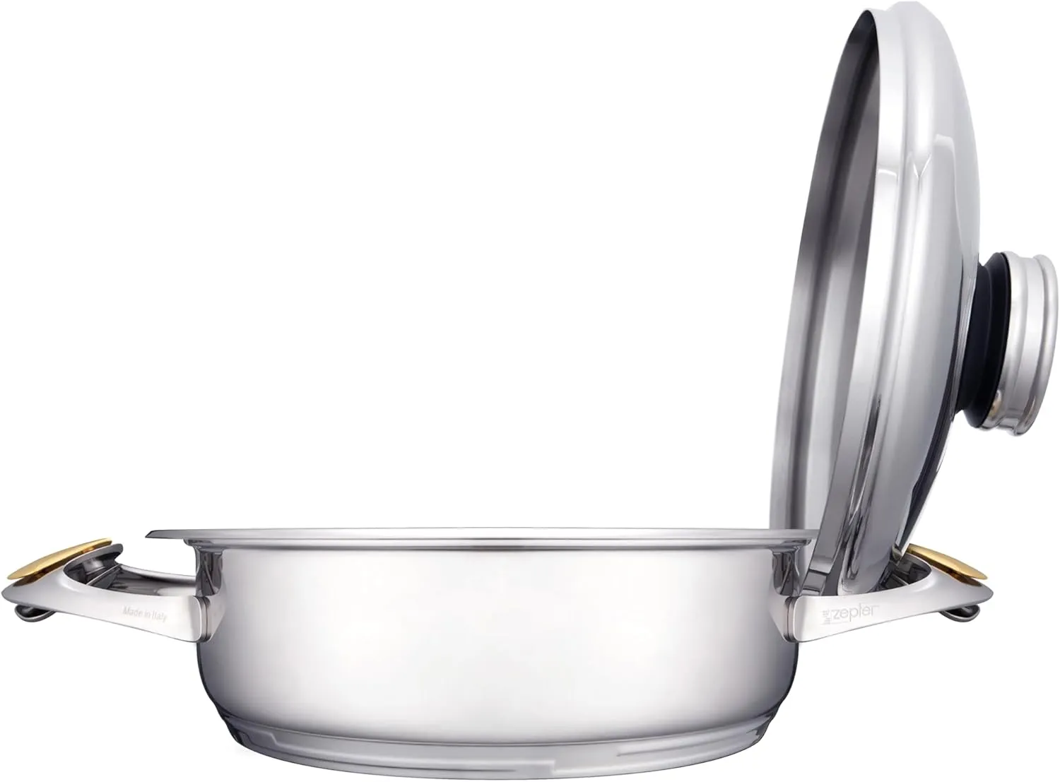 Zepter URA Masterpiece stainless steel cookware. 3Qt safe nonstick pan, dutch oven & casserole w/lid. 3ply bottom. 9.5in Ø sauce pans. Induction, dishwasher & oven safe pan. Kitchen pots made in Italy
