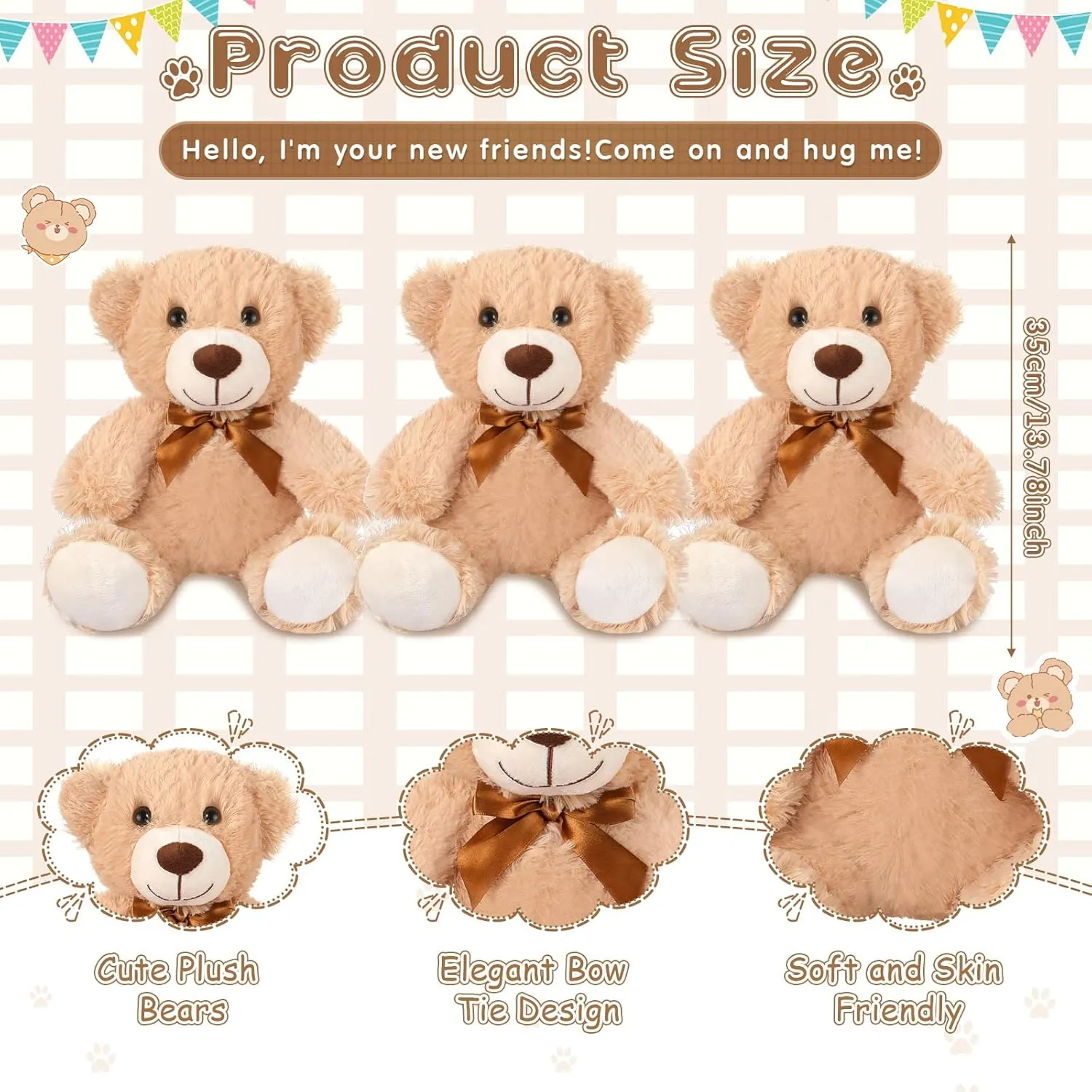 Zhanmai 12 Pcs 14 Inch Bear Stuffed Animal Bulk Operation 2025 Graduation Gifts Bulk Plush Stuffed Bear for Bridal Anniversary Shower Gifts(Light Brown)