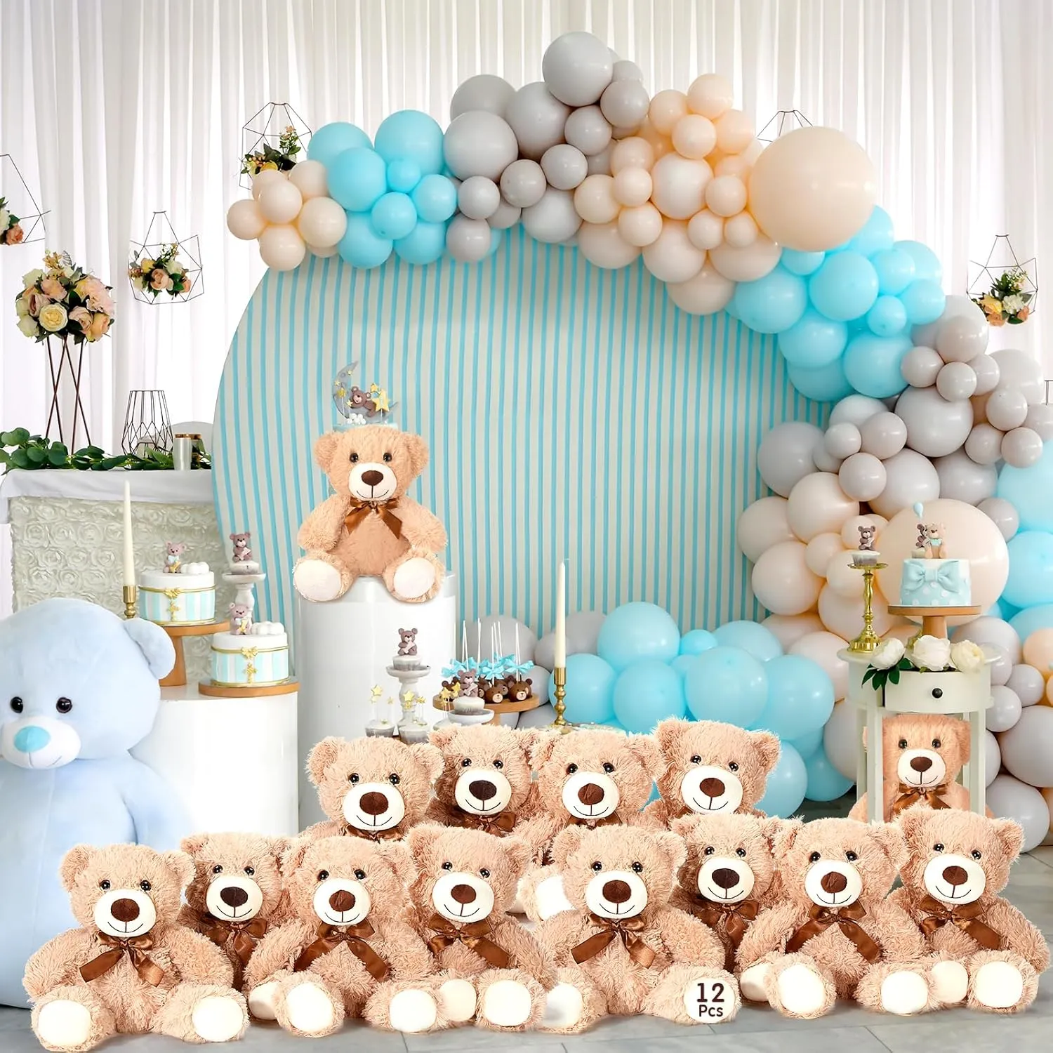 Zhanmai 12 Pcs 14 Inch Bear Stuffed Animal Bulk Operation 2025 Graduation Gifts Bulk Plush Stuffed Bear for Bridal Anniversary Shower Gifts(Light Brown)