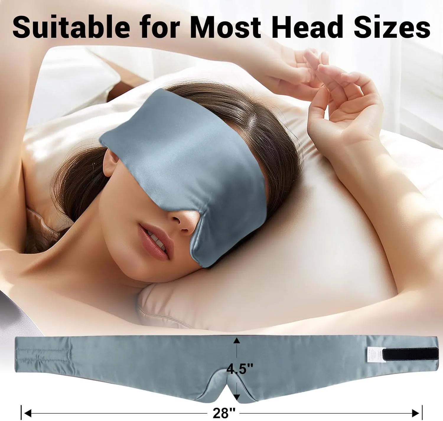 ZIMASILK 100% 22 Momme Mulberry Silk Sleep Mask - Full Silk Filled, Ultra-Soft & Breathable, Face-Hugging Total Blackout Eye Cover for Sleeping (Blue Haze)
