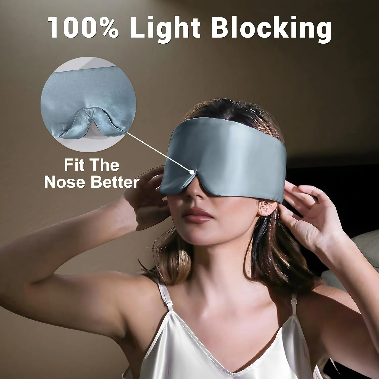 ZIMASILK 100% 22 Momme Mulberry Silk Sleep Mask - Full Silk Filled, Ultra-Soft & Breathable, Face-Hugging Total Blackout Eye Cover for Sleeping (Blue Haze)