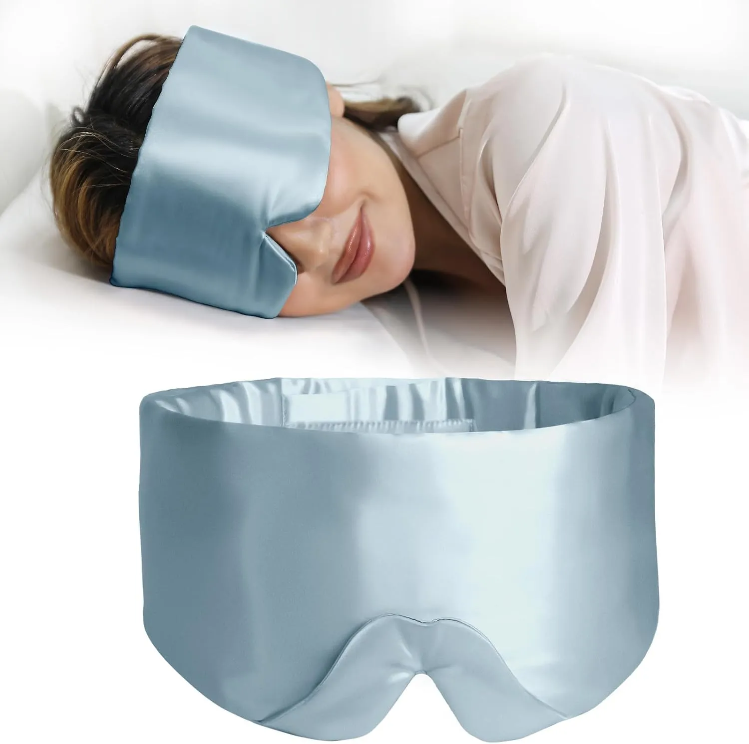 ZIMASILK 100% 22 Momme Mulberry Silk Sleep Mask - Full Silk Filled, Ultra-Soft & Breathable, Face-Hugging Total Blackout Eye Cover for Sleeping (Blue Haze)