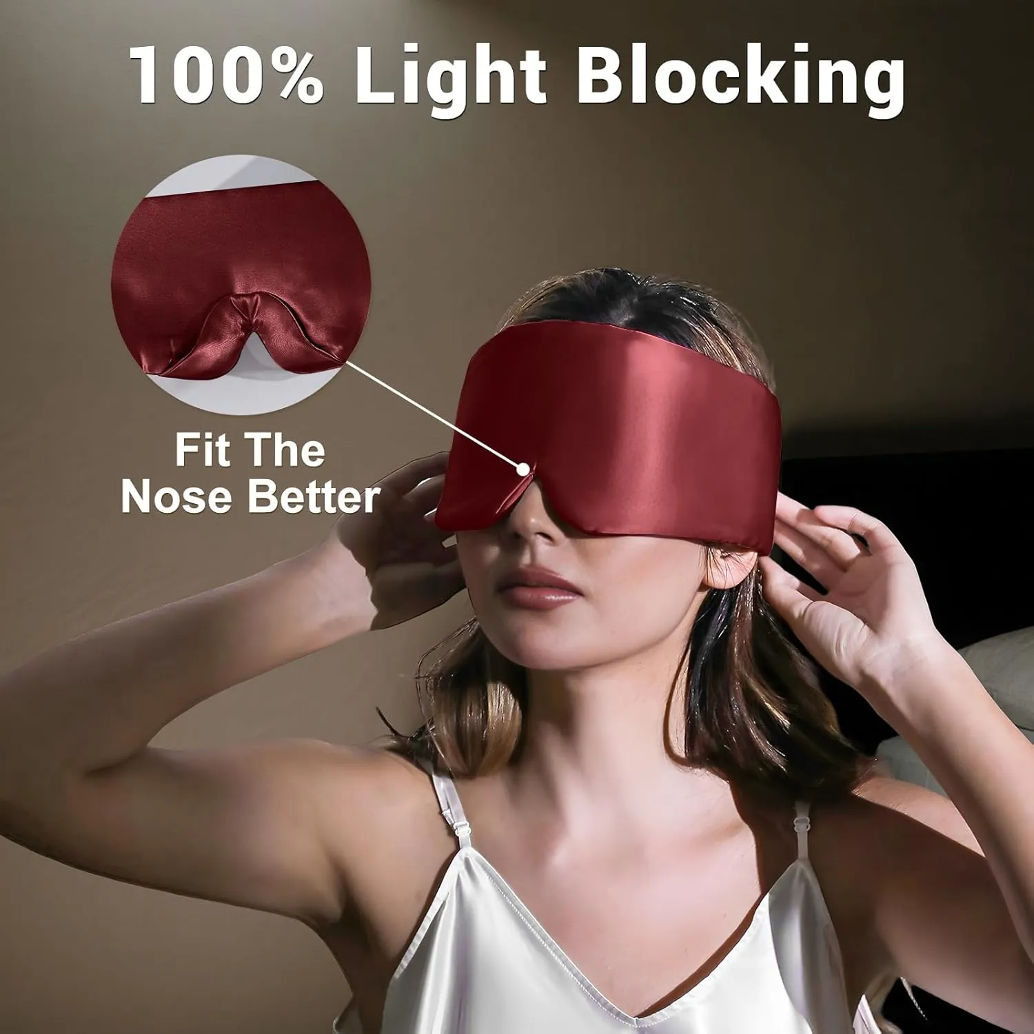 ZIMASILK 100% 22 Momme Mulberry Silk Sleep Mask - Full Silk Filled, Ultra-Soft & Breathable, Face-Hugging Total Blackout Eye Cover for Sleeping (Burgundy)