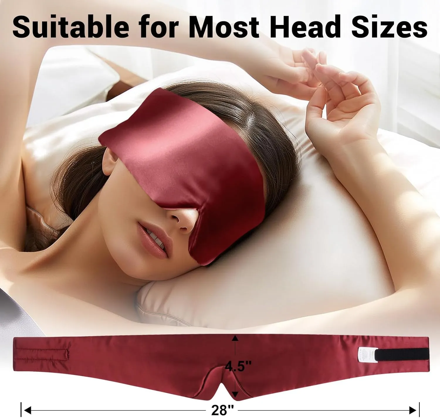 ZIMASILK 100% 22 Momme Mulberry Silk Sleep Mask - Full Silk Filled, Ultra-Soft & Breathable, Face-Hugging Total Blackout Eye Cover for Sleeping (Burgundy)