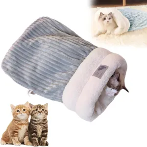 ZRW Cat Sleeping Bag, Cat Winter Sleeping Bag,Soft Plush Cat Sack Self Warm Cat Bed,360°wrap Comfortable Pet Snuggle Sack (Blue-L)